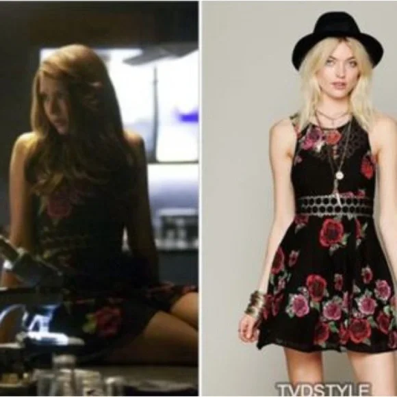 Free People Fitted with Daisies Dress Black with Roses - Picture 9 of 9